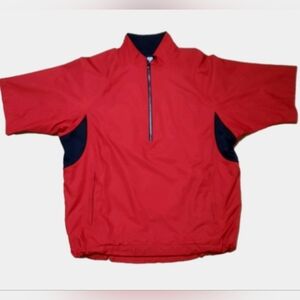 Foot Joy DryJoys Mens Windshirt 1/2 Zip Windbreaker Red Short Sleeve Size L Golf